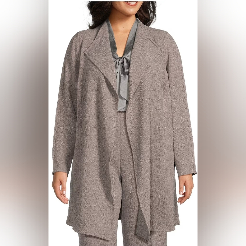 Kasper Plus 3X Stretch Crepe Long Sleeve Open-Front Drape Jacket $129 Gauzy